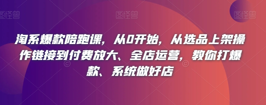 【第6260期】淘系爆款陪跑课，从0开始，从选品上架操作链接到付费放大、全店运营，教你打爆款、系统做好店